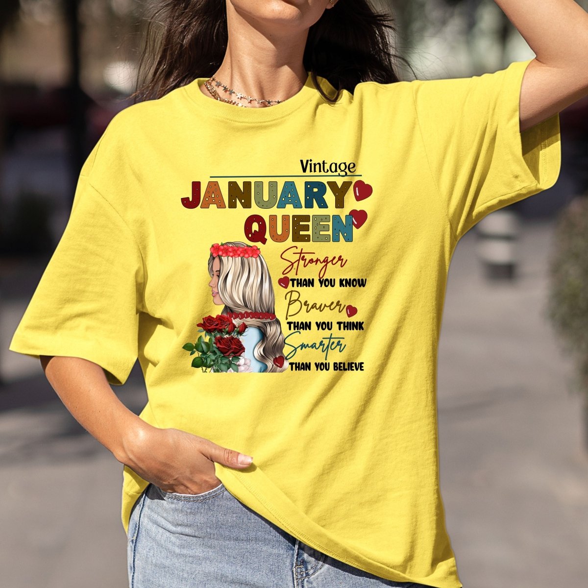 January Queen - Stronger Than You Know Bella Canvas Birthday Shirt - Bliss Birthday Shirts - Small - Maize Yellow