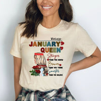 January Queen - Stronger Than You Know Bella Canvas Birthday Shirt - Bliss Birthday Shirts - Small - Natural