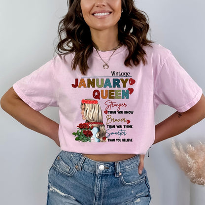 January Queen - Stronger Than You Know Bella Canvas Birthday Shirt - Bliss Birthday Shirts - Small - Pink