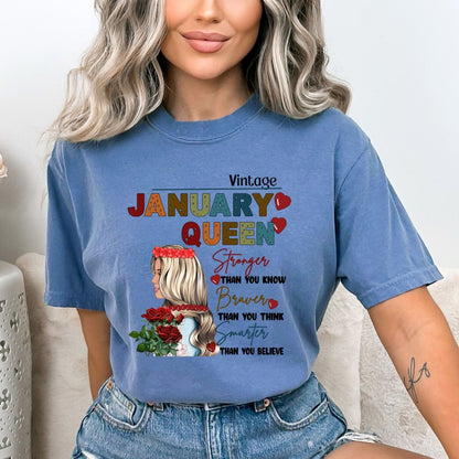 January Queen - Stronger Than You Know Bella Canvas Birthday Shirt - Bliss Birthday Shirts - Small - Steel Blue