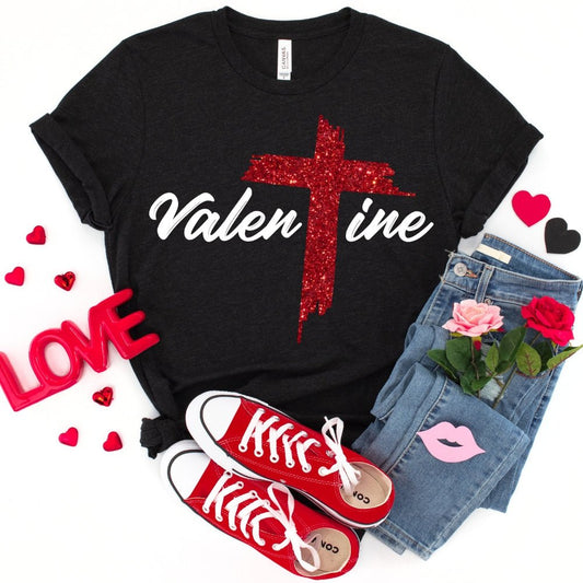 Jesus Valentine Womens T - Shirt - Faithful Couple Valentine Shirt - Bliss Birthday Shirts - Black Heather - S