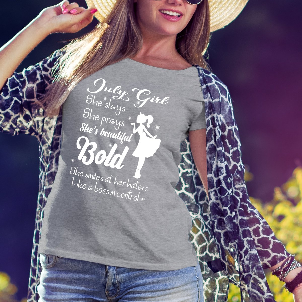 July Girl - She Slays She Prays White Birthday Shirt - Bliss Birthday Shirts - Small - Grey