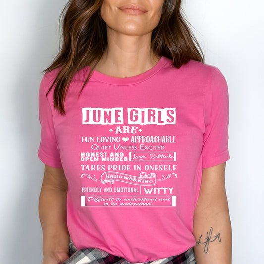 June Girls Are Fun Loving - Birthday Shirt - Bliss Birthday Shirts - Small - Neon Pink