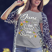 June Girls - Sorta Sweet Sorta Savage Birthday Shirt - Bliss Birthday Shirts - Small - Grey