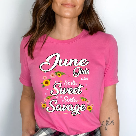 June Girls - Sorta Sweet Sorta Savage Birthday Shirt - Bliss Birthday Shirts - Small - Pink