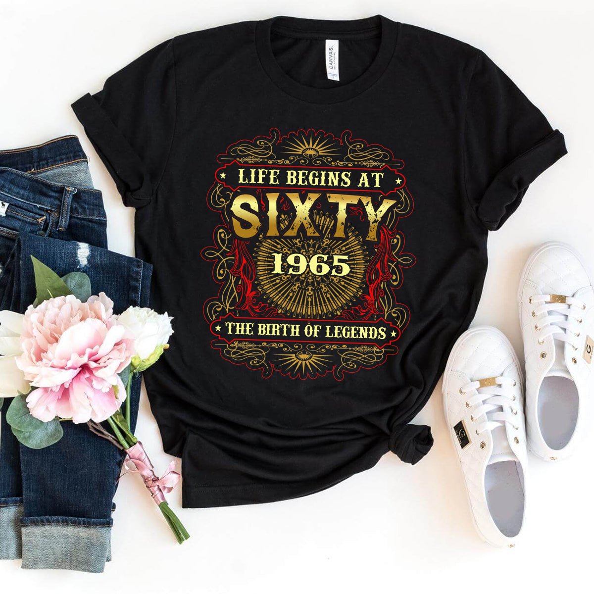 Legendary Birthday Shirt - 60th Birthday 1965 - Life Begins at 60 - 2025 New Design - Bliss Birthday Shirts - Black - S