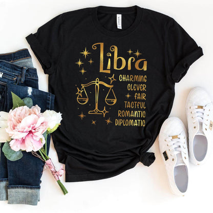 Libra Zodiac Unisex Shirt - Custom Birthday T - Shirt - Bliss Birthday Shirts - Black - S