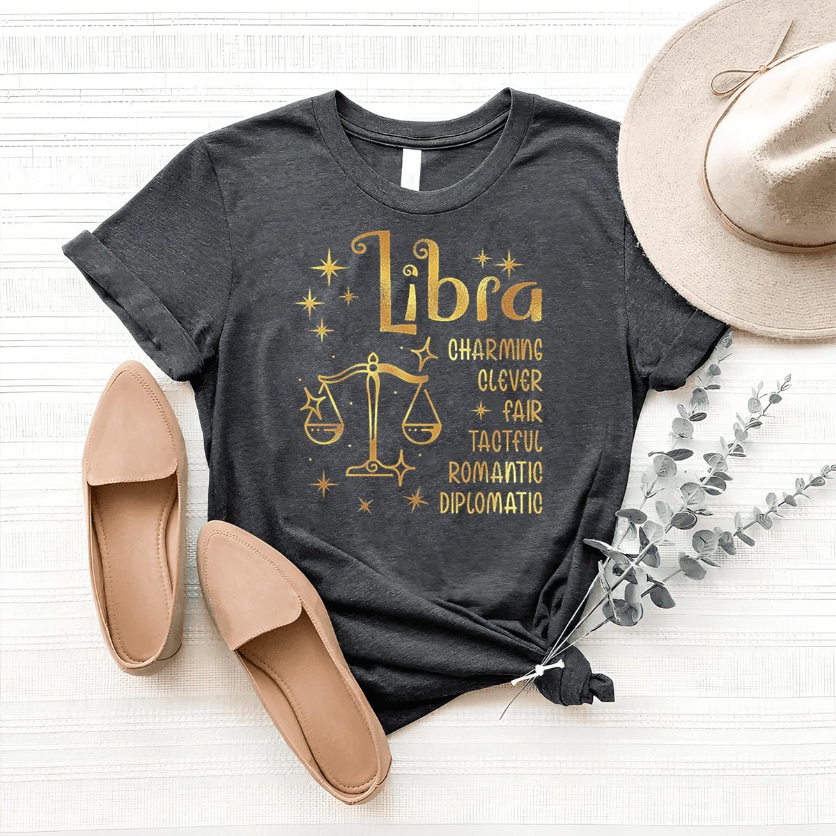 Libra Zodiac Unisex Shirt - Custom Birthday T-Shirt - Bliss Birthday Shirts - Heather Dark Grey - S