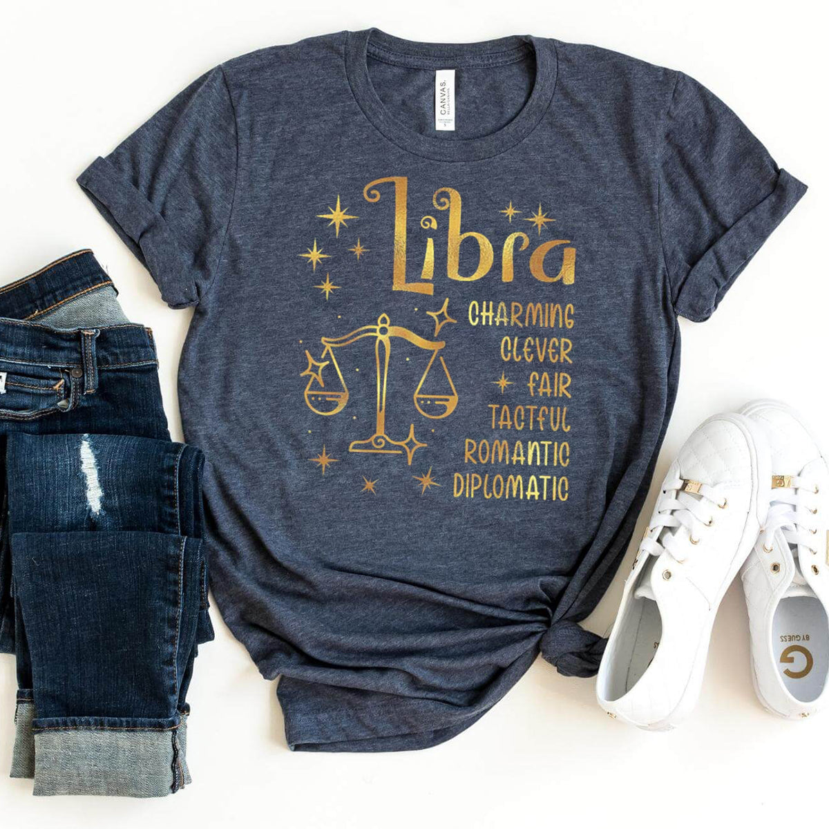 Libra Zodiac Unisex Shirt - Custom Birthday T - Shirt - Bliss Birthday Shirts - Navy - S