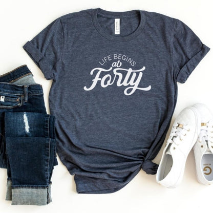 Life Begins At Forty Birthday Shirt - Bliss Birthday Shirts - S - Heather Navy