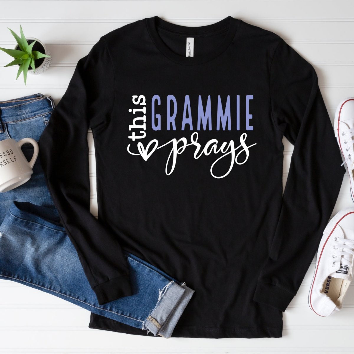 Long Sleeve Birthday Shirt - This Grammie Prays Custom T - Shirt - Bliss Birthday Shirts - Black - S