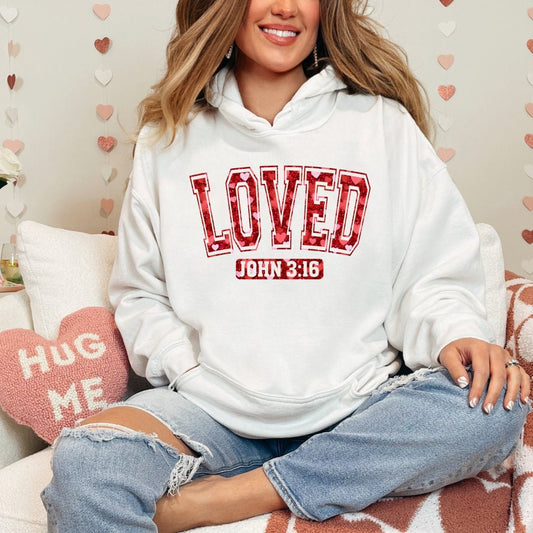 Loved John 3:16 Womens Hoodie - Valentine Couple Gift - Bliss Birthday Shirts - White - S