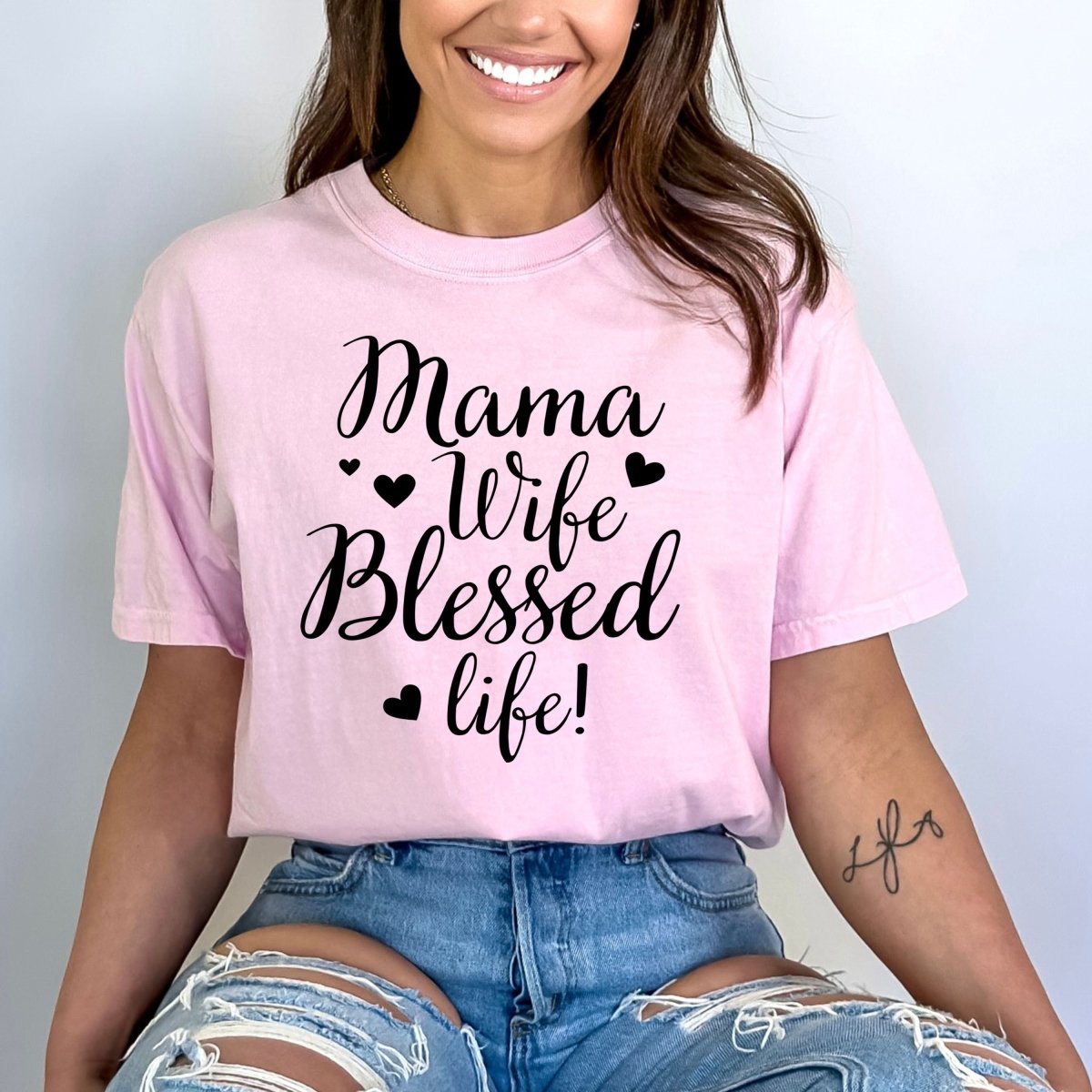 Mama Wife Blessed Life - Birthday Shirt - Bliss Birthday Shirts - Small - Pink