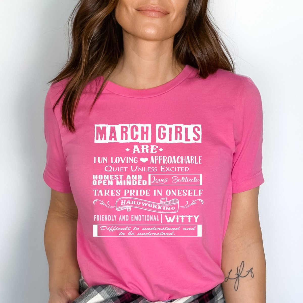 March Girls Are Fun Loving - Birthday Shirt - Bliss Birthday Shirts - Small - Neon Pink