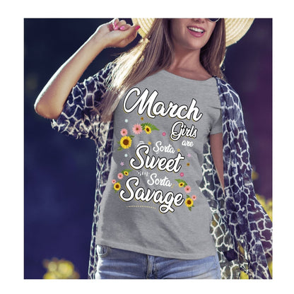 March Girls - Sorta Sweet Sorta Savage Birthday Shirt - Bliss Birthday Shirts - Small - Grey