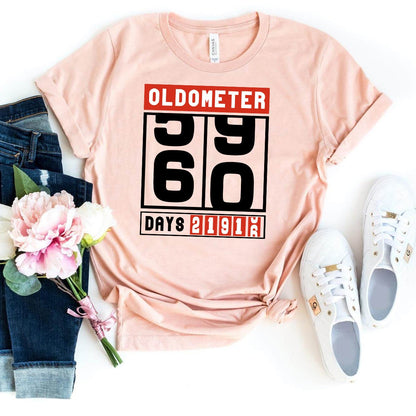 Mark 60 Years in Style with the Oldometer 60th Shirt – Perfect 60th Birthday Gift - Bliss Birthday Shirts - Heather Peach - S