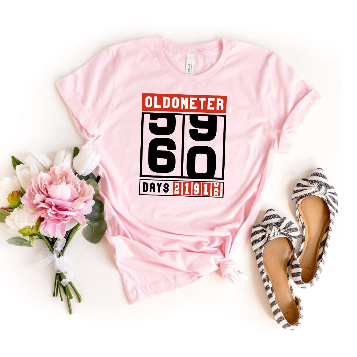 Mark 60 Years in Style with the Oldometer 60th Shirt – Perfect 60th Birthday Gift - Bliss Birthday Shirts - Light Pink - S