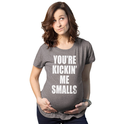 Maternity T Shirt - Kickin Me Smalls Womens Tee - Bliss Birthday Shirts - S - Dark Heather Grey