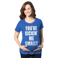 Maternity T Shirt - Kickin Me Smalls Womens Tee - Bliss Birthday Shirts - S - Heather Light Blue