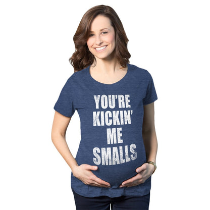 Maternity T Shirt - Kickin Me Smalls Womens Tee - Bliss Birthday Shirts - S - Heather Navy