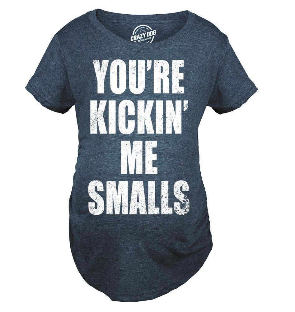 Maternity T Shirt - Kickin Me Smalls Womens Tee - Bliss Birthday Shirts - S - Heather Purple