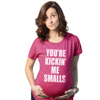 Maternity T Shirt - Kickin Me Smalls Womens Tee - Bliss Birthday Shirts - S - Pink