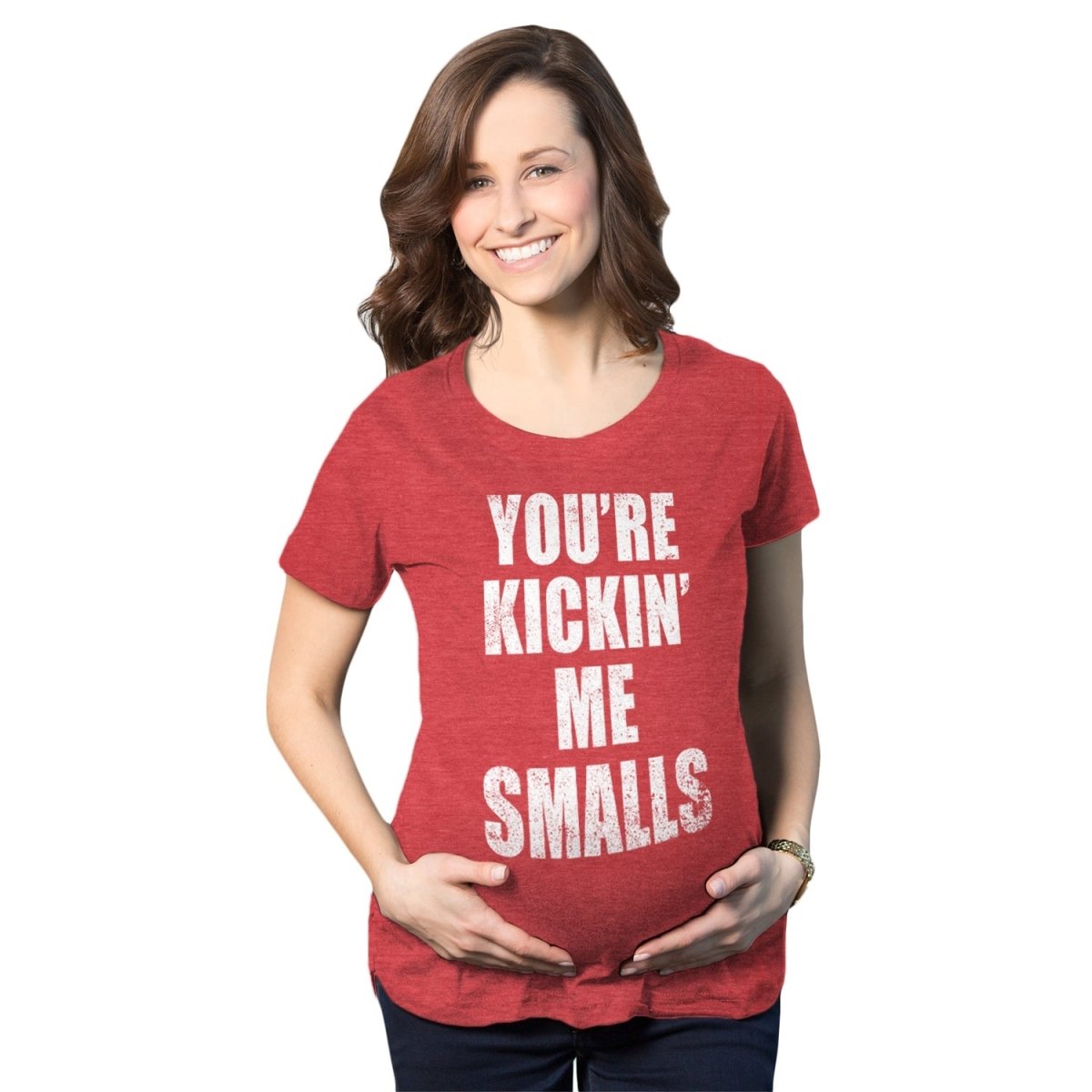 Maternity T Shirt - Kickin Me Smalls Womens Tee - Bliss Birthday Shirts - S - Red