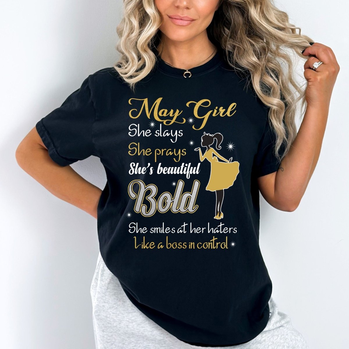 May Girl - She Slays She Prays Birthday Shirt - Bliss Birthday Shirts - Small - Black