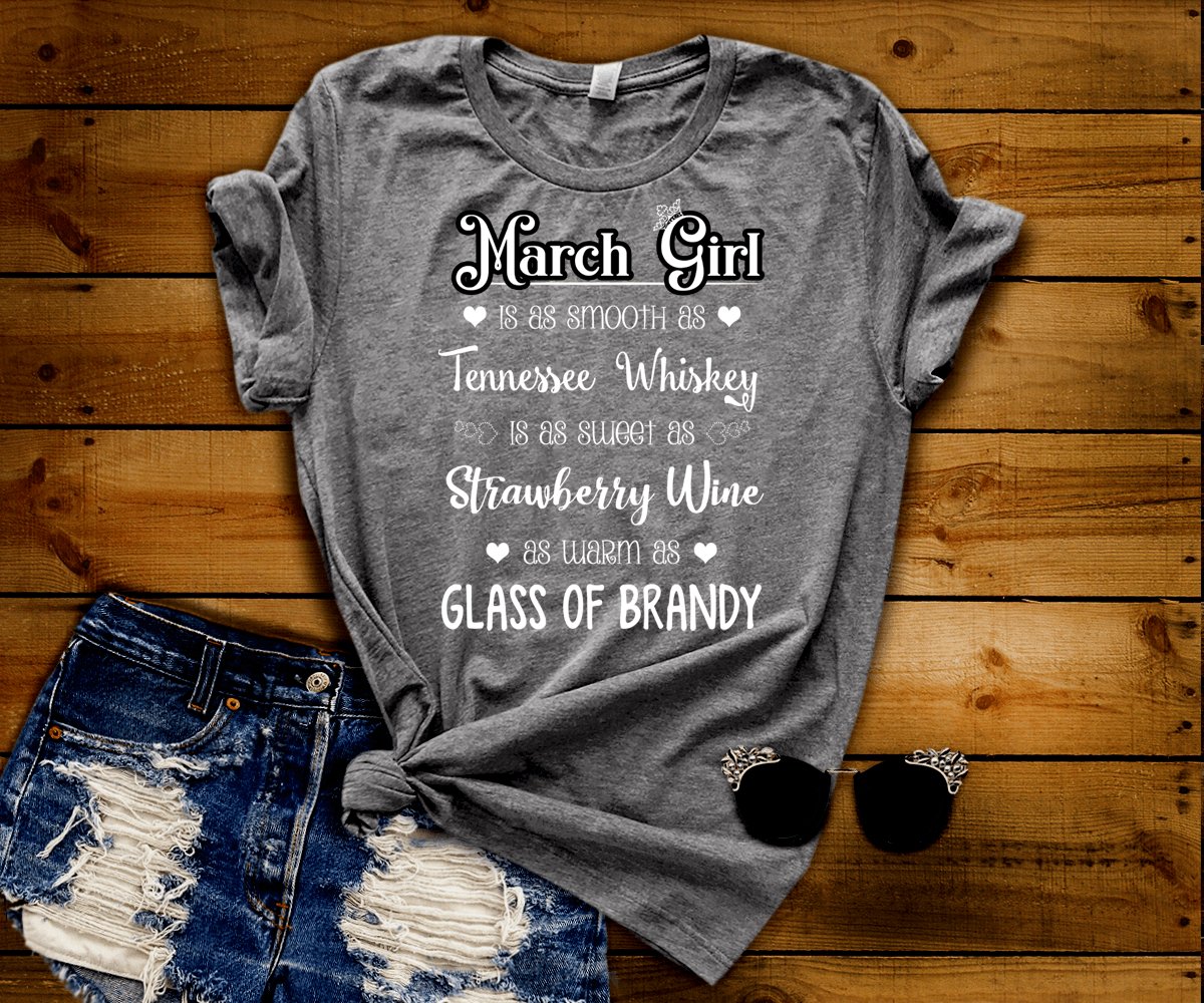 May Girl - Smooth as Whiskey Warm as Brandy Birthday Shirt - Bliss Birthday Shirts - Small - Grey