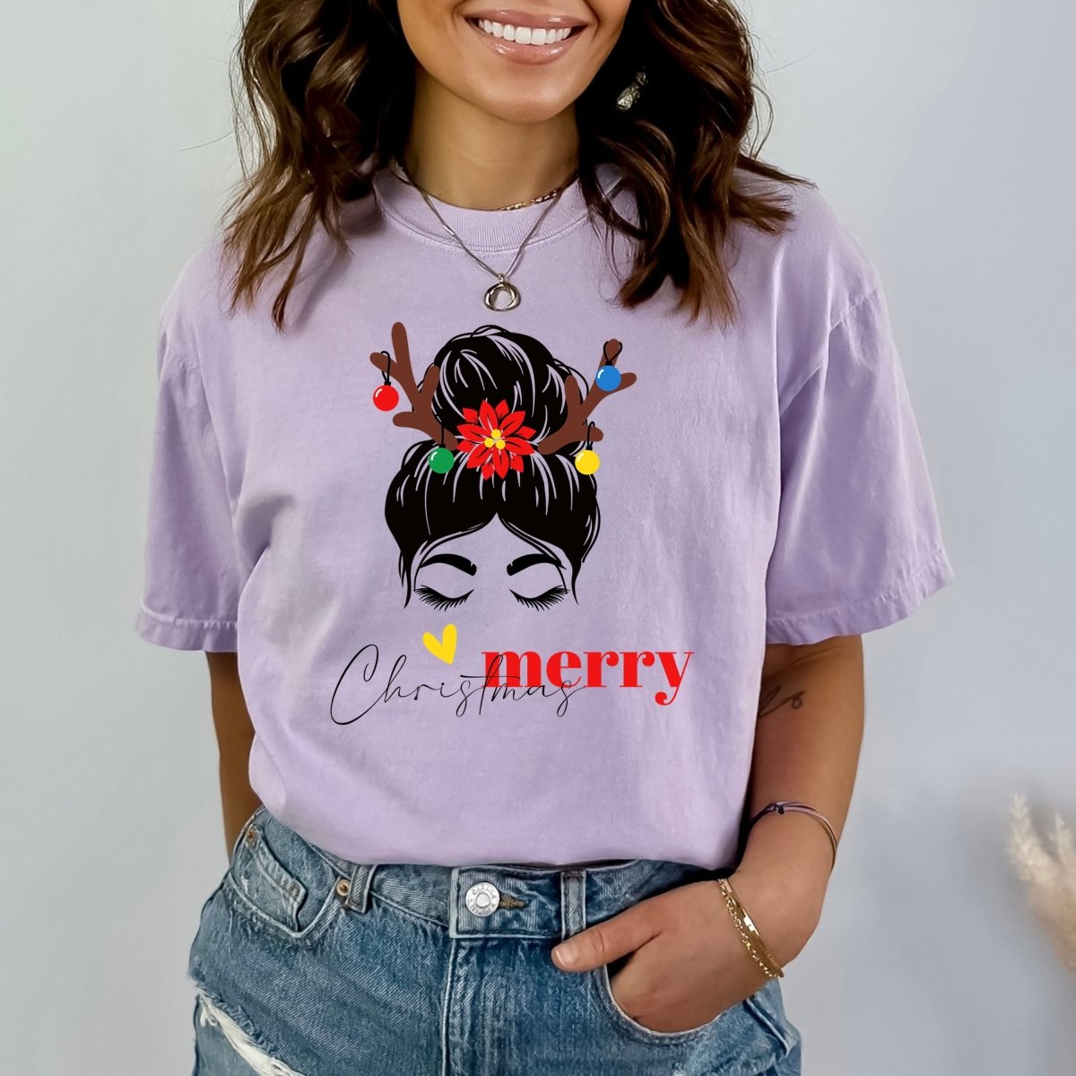 Messy Bun Mom - Birthday Shirt - Bliss Birthday Shirts - Medium - Lilac