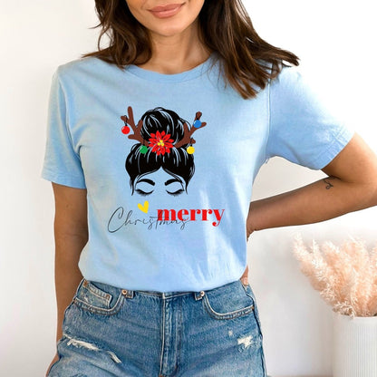 Messy Bun Mom - Birthday Shirt - Bliss Birthday Shirts - Small - BabyBlue