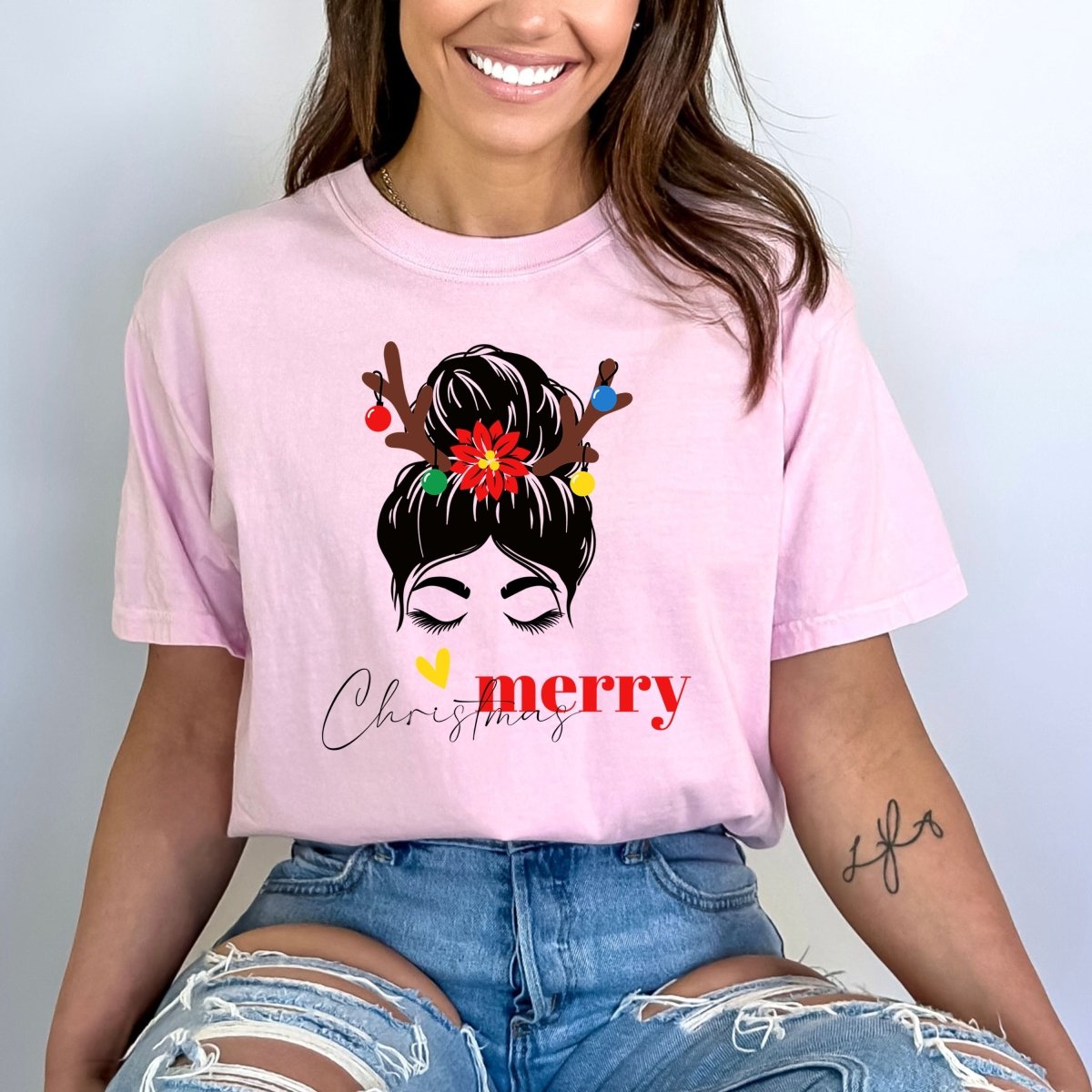 Messy Bun Mom - Birthday Shirt - Bliss Birthday Shirts - Small - Pink