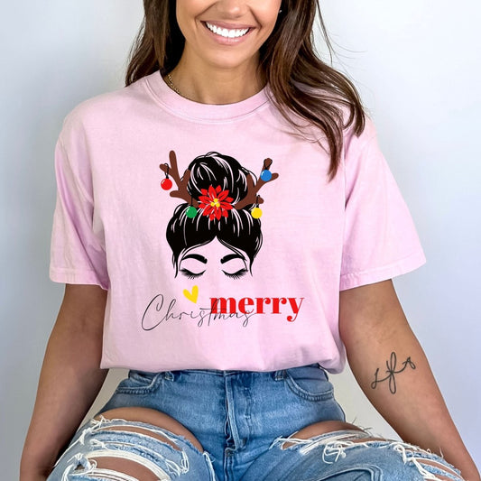 Messy Bun Mom - Birthday Shirt - Bliss Birthday Shirts - Small - Pink