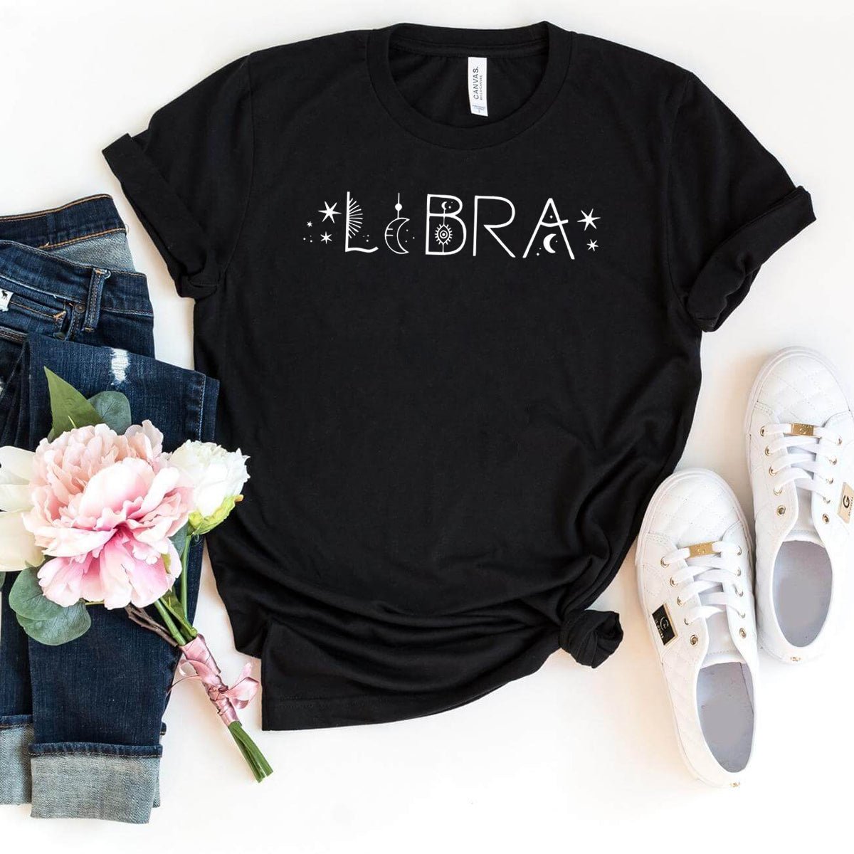 Modern Libra Zodiac T-Shirt – Perfect Birthday Gift for Astrology Fans - Bliss Birthday Shirts - Black - S