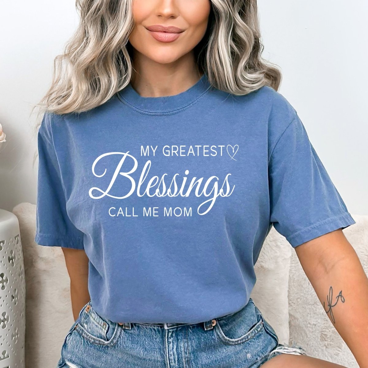 My Greatest Blessing Calls Me Mom - Birthday Shirt - Bliss Birthday Shirts - Small - Steel Blue