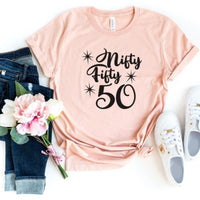 Nifty Fifty Birthday Shirt - Fun 50th Birthday - Bliss Birthday Shirts - S - Heather Peach