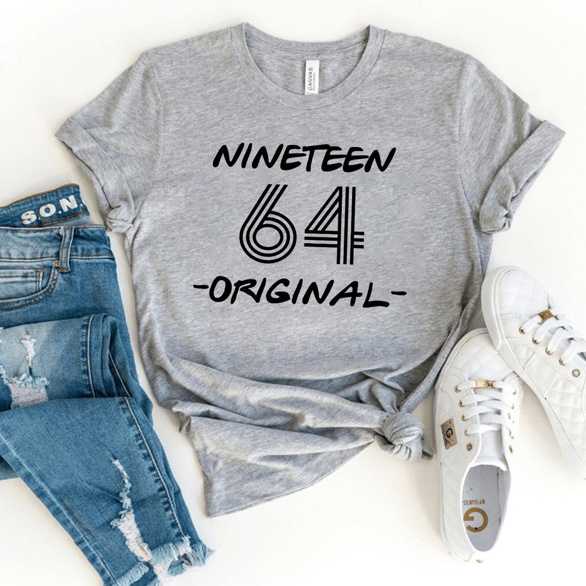 Nineteen 64 - Original 60th Shirt – Original Design for Milestone Birthdays - Bliss Birthday Shirts - Heather Athletic - S