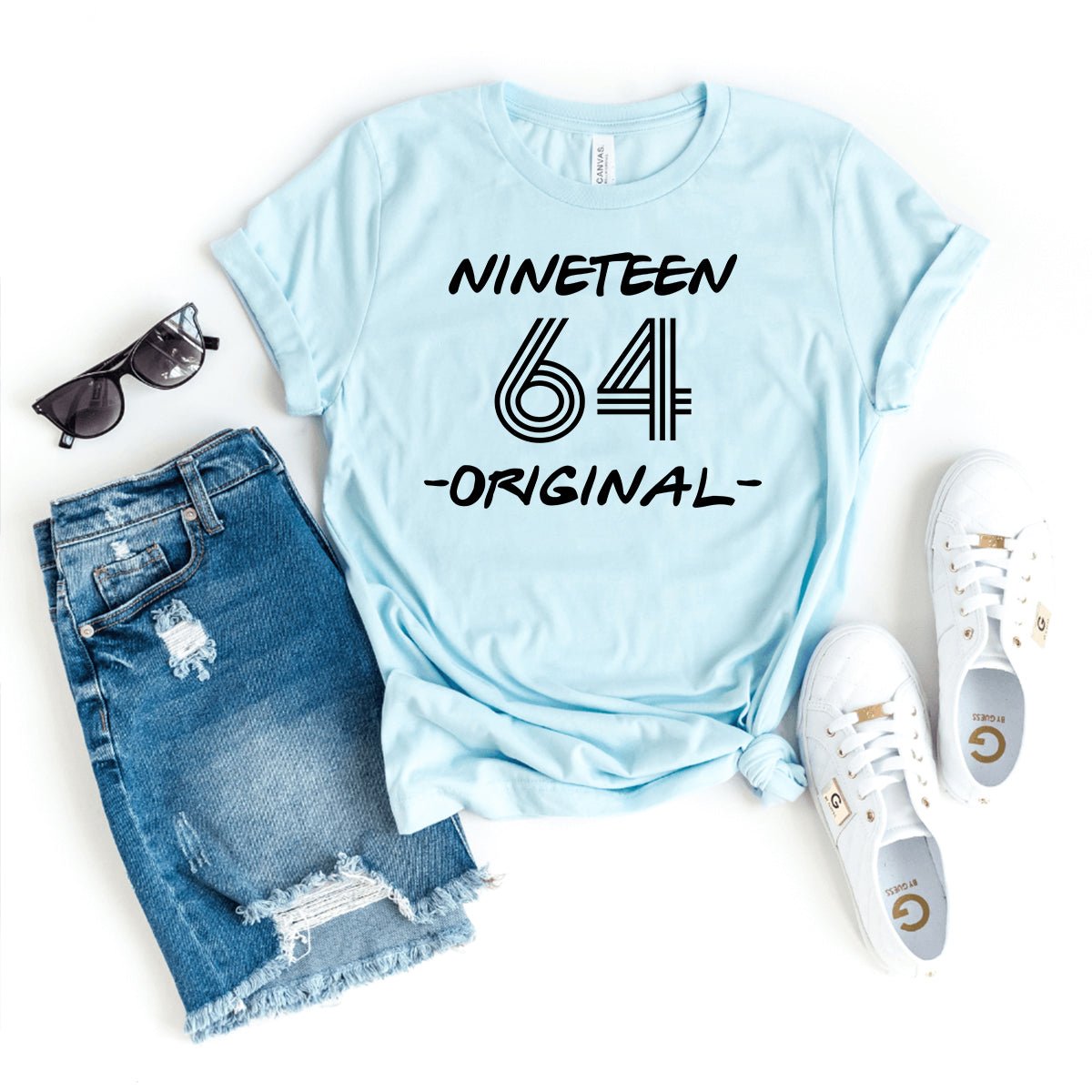 Nineteen 64 - Original 60th Shirt – Original Design for Milestone Birthdays - Bliss Birthday Shirts - Heather Ice Blue - S