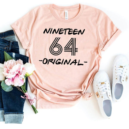 Nineteen 64 - Original 60th Shirt – Original Design for Milestone Birthdays - Bliss Birthday Shirts - Heather Peach - S