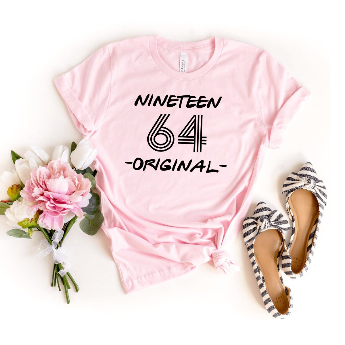 Nineteen 64 - Original 60th Shirt – Original Design for Milestone Birthdays - Bliss Birthday Shirts - Light Pink - S