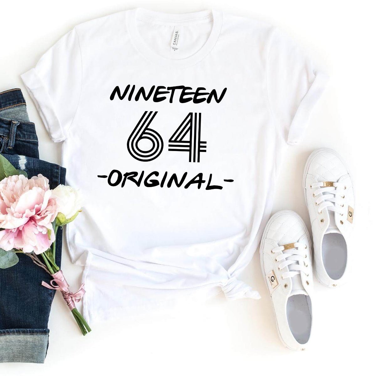 Nineteen 64 - Original 60th Shirt – Original Design for Milestone Birthdays - Bliss Birthday Shirts - White - S