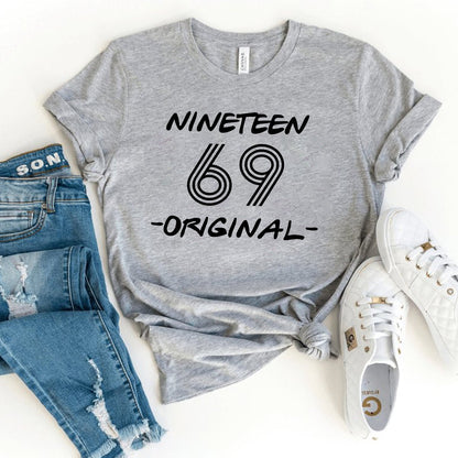 Nineteen 69 - Original 55th Shirt – Original Design for Milestone Birthdays - Bliss Birthday Shirts - Heather Athletic - S