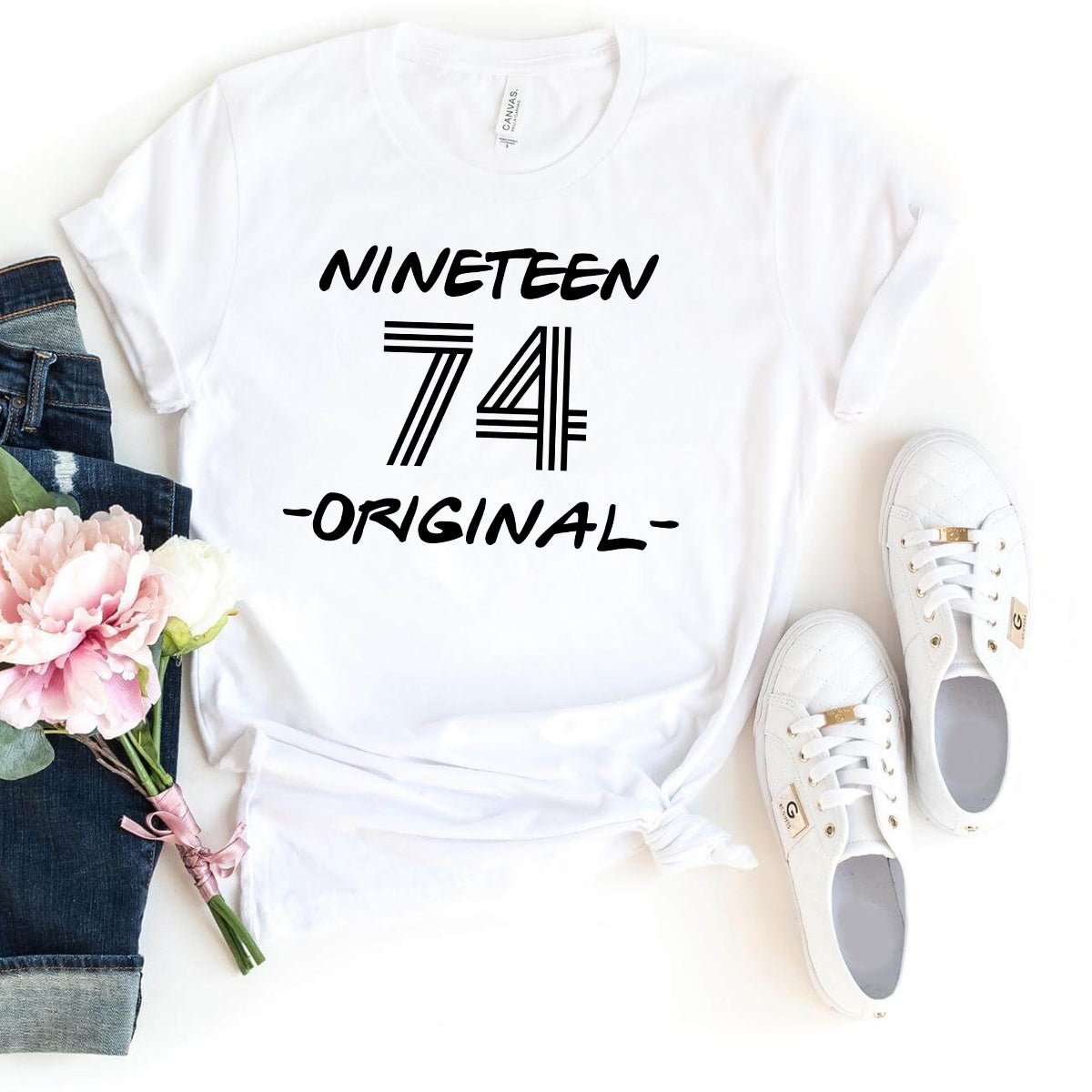 Nineteen 74 - Original 50th Shirt – Original Design for Milestone Birthdays - Bliss Birthday Shirts - White - S