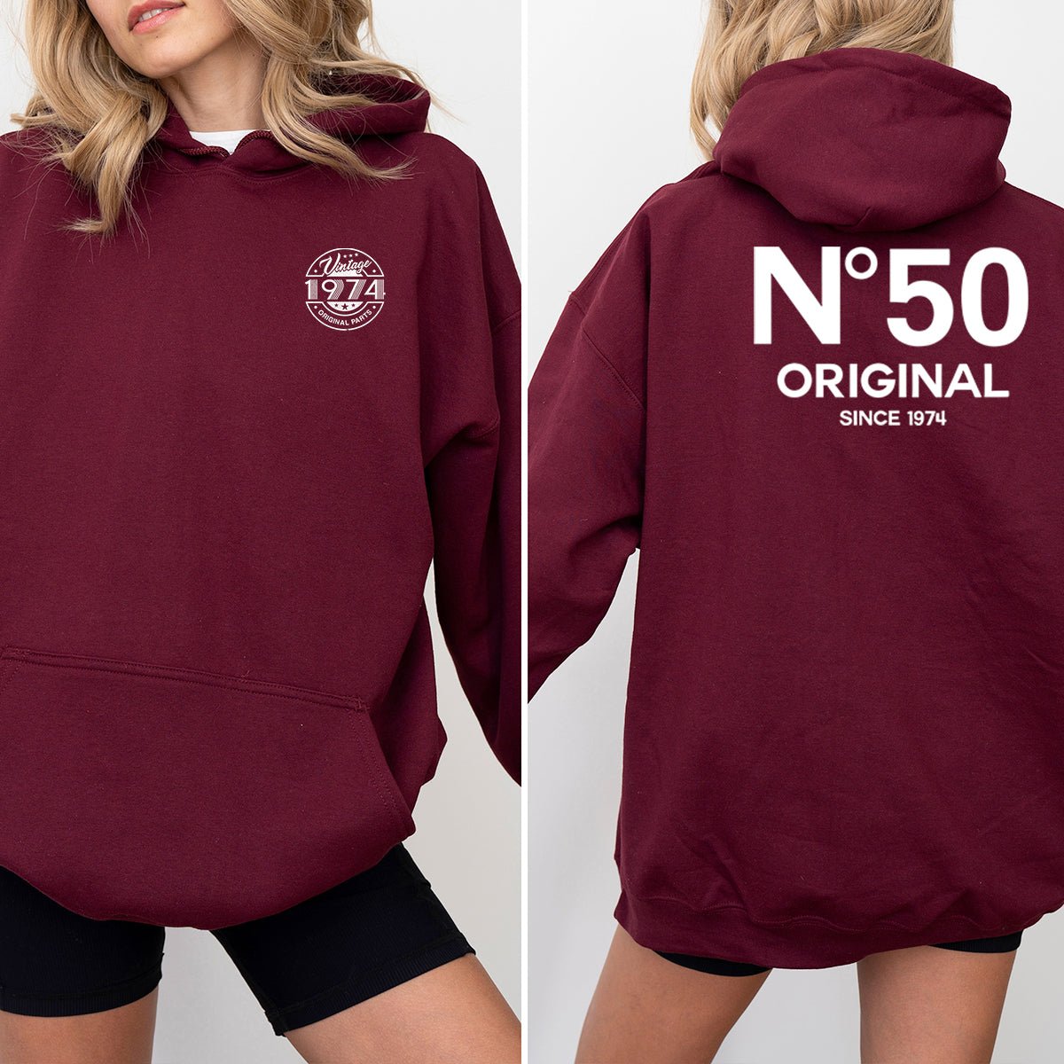 No 50 Original 50th Birthday Shirt Hoodie – Classic Milestone Tribute - Bliss Birthday Shirts - Maroon - S