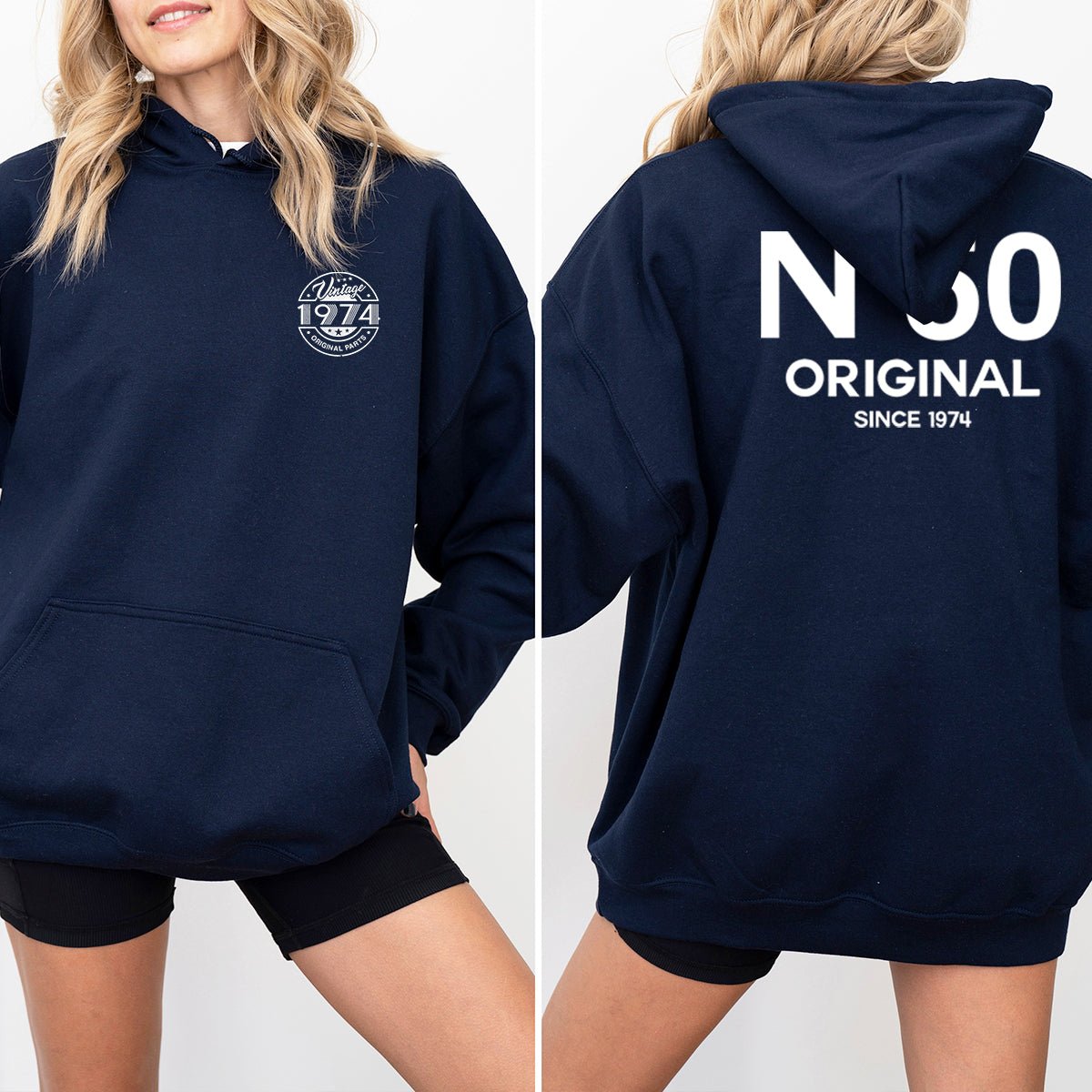 No 50 Original 50th Birthday Shirt Hoodie – Classic Milestone Tribute - Bliss Birthday Shirts - Navy - S