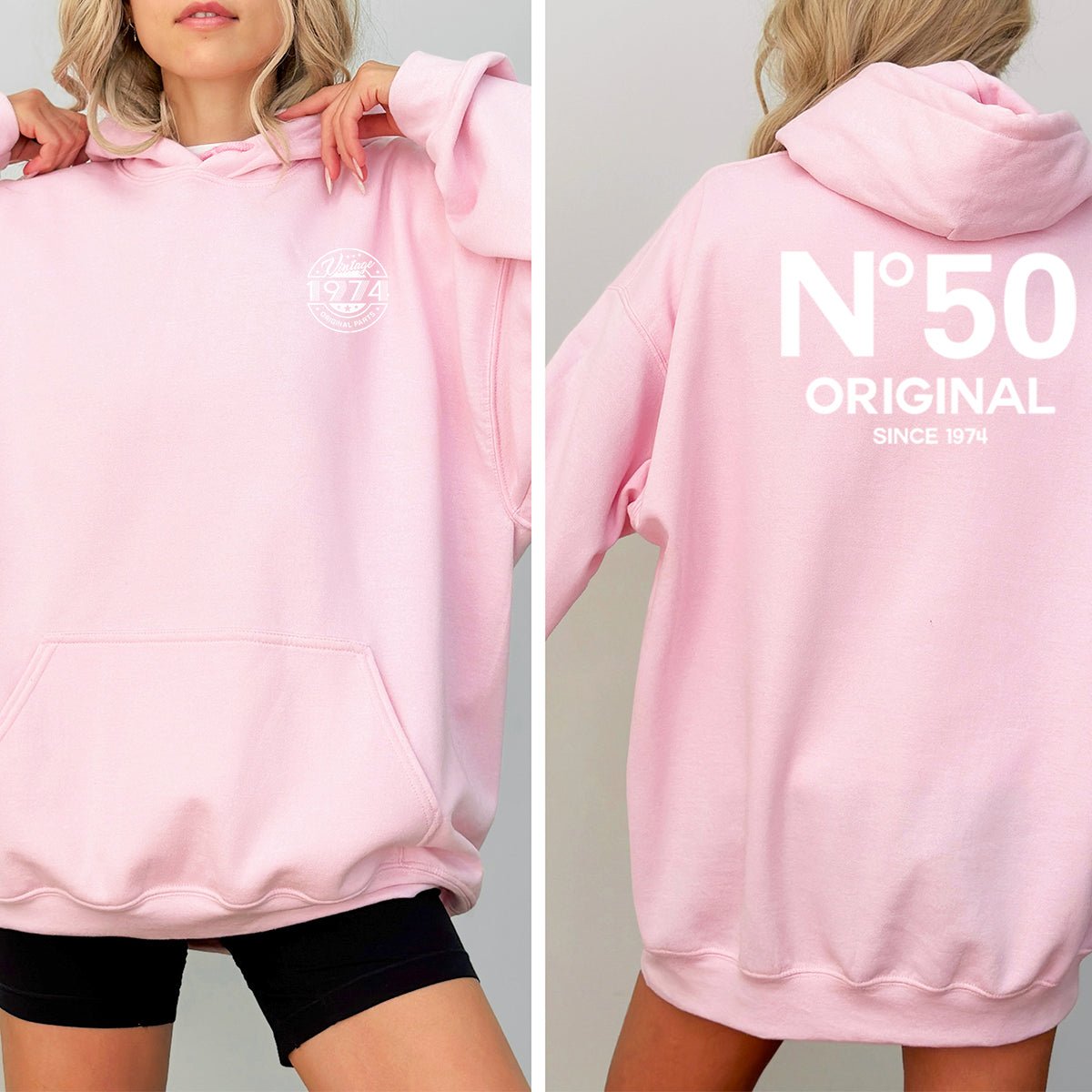 No 50 Original 50th Birthday Shirt Hoodie – Classic Milestone Tribute - Bliss Birthday Shirts - Pink - S