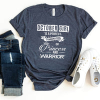 October Girl - Perfect Combination of Princess and Warrior Birthday Shirt - Bliss Birthday Shirts - Heather Navy - Small