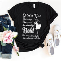 October Girl - She Slays She Prays White Birthday Shirt - Bliss Birthday Shirts - Black - Small