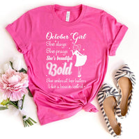 October Girl - She Slays She Prays White Birthday Shirt - Bliss Birthday Shirts - Charity Pink - Small