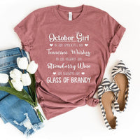 October Girl - Smooth as Whiskey Warm as Brandy Birthday Shirt - Bliss Birthday Shirts - Heather Mauve - Small